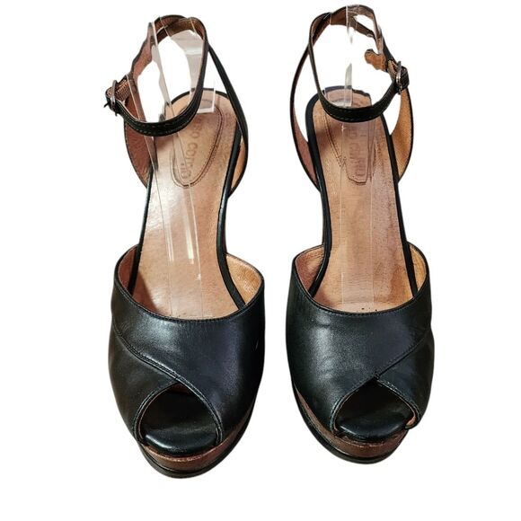 Corso Como Shoes Womens 6 Black Leather Ankle Strap Peep Toe Platform Heels - Picture 7 of 13